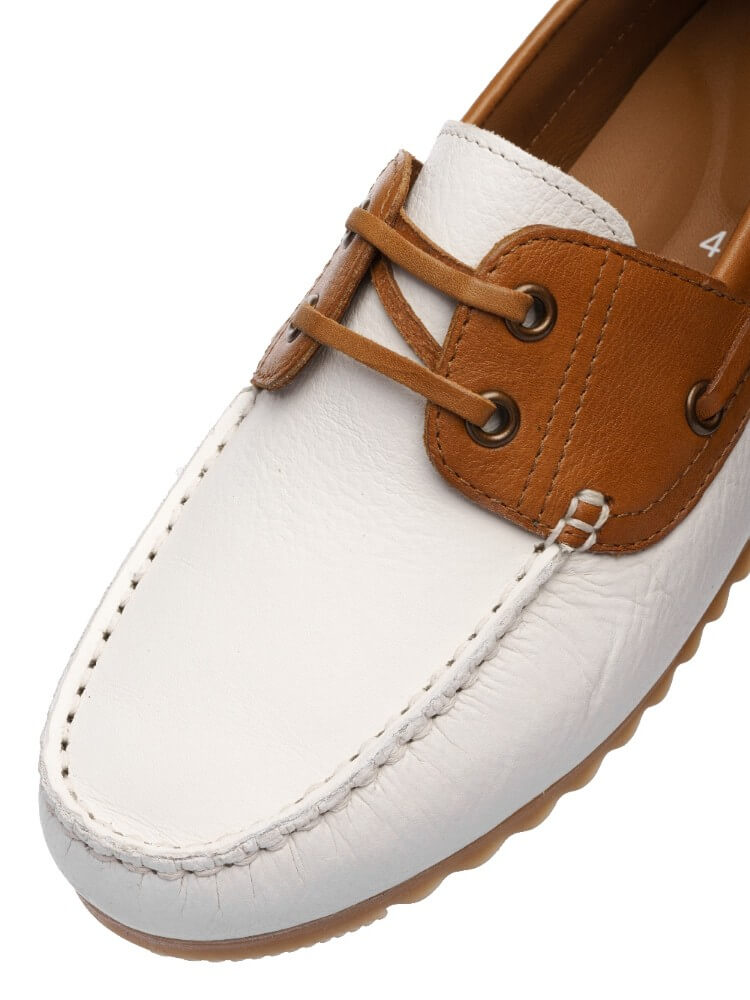 Ara 12-27704 New Port Leather Boat Shoes White & Tan