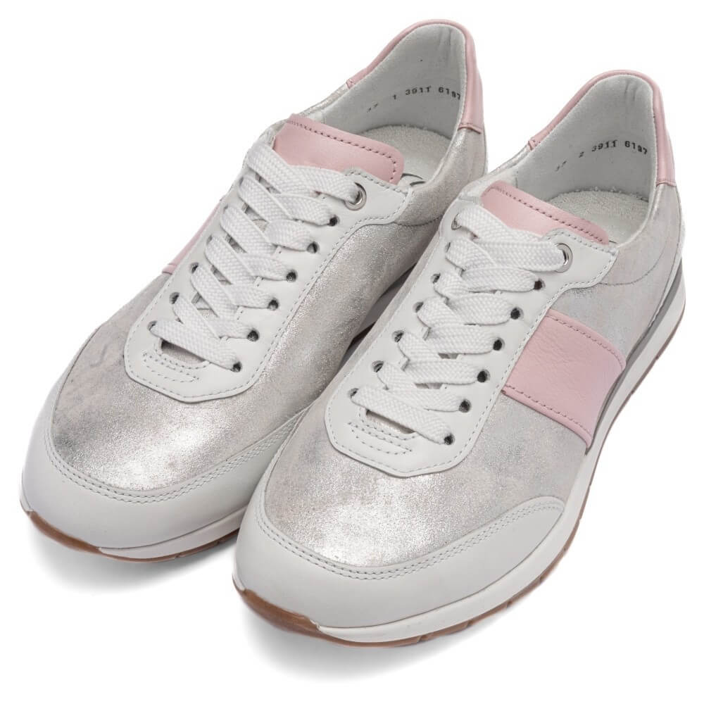 Ara 12-50904 Portofino Leather Sneakers White Dusty Pink Silver