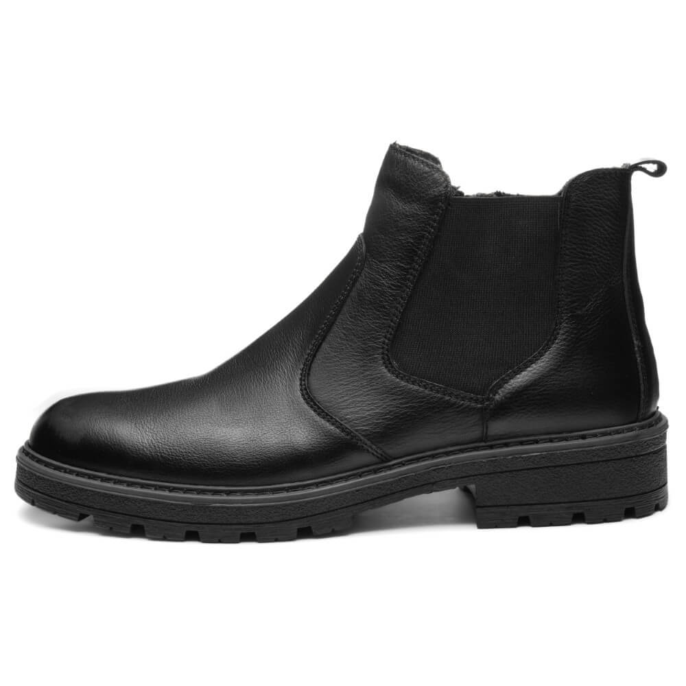 Black leather Chelsea boot on a white background