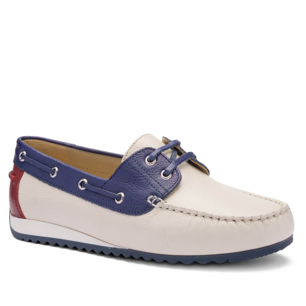Ara New Port 12-27704 Leather Boat Shoes Cream Ink Blue