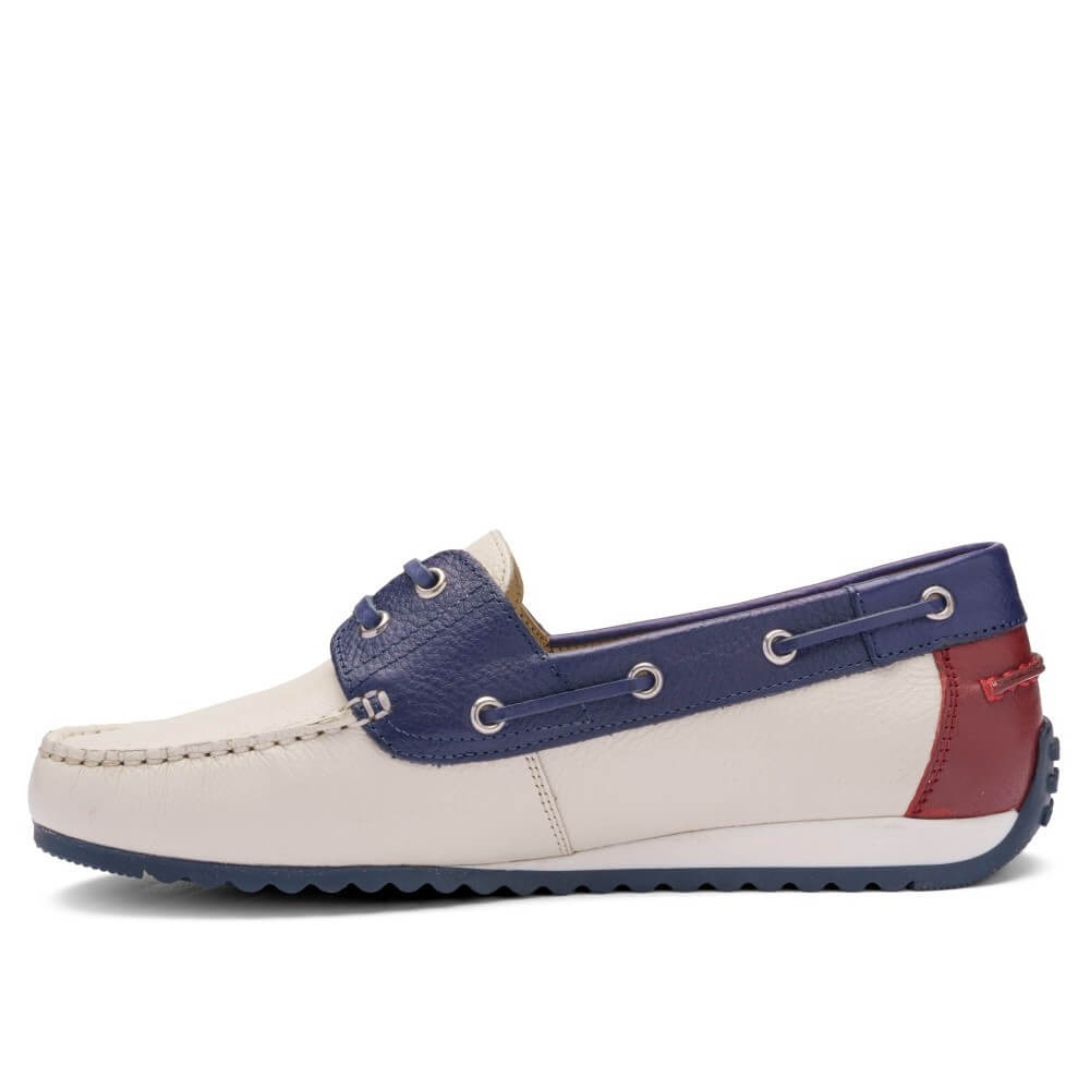Ara New Port 12-27704 Leather Boat Shoes Cream Ink Blue