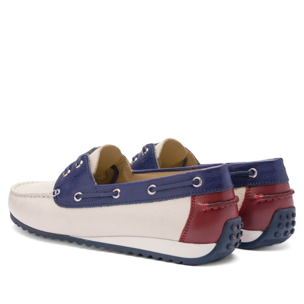 Ara New Port 12-27704 Leather Boat Shoes Cream Ink Blue
