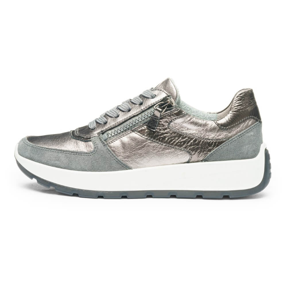 Silver Grey  sneaker with white sole on a white background Ara New York Trainers 12-25112-GRAPHITE