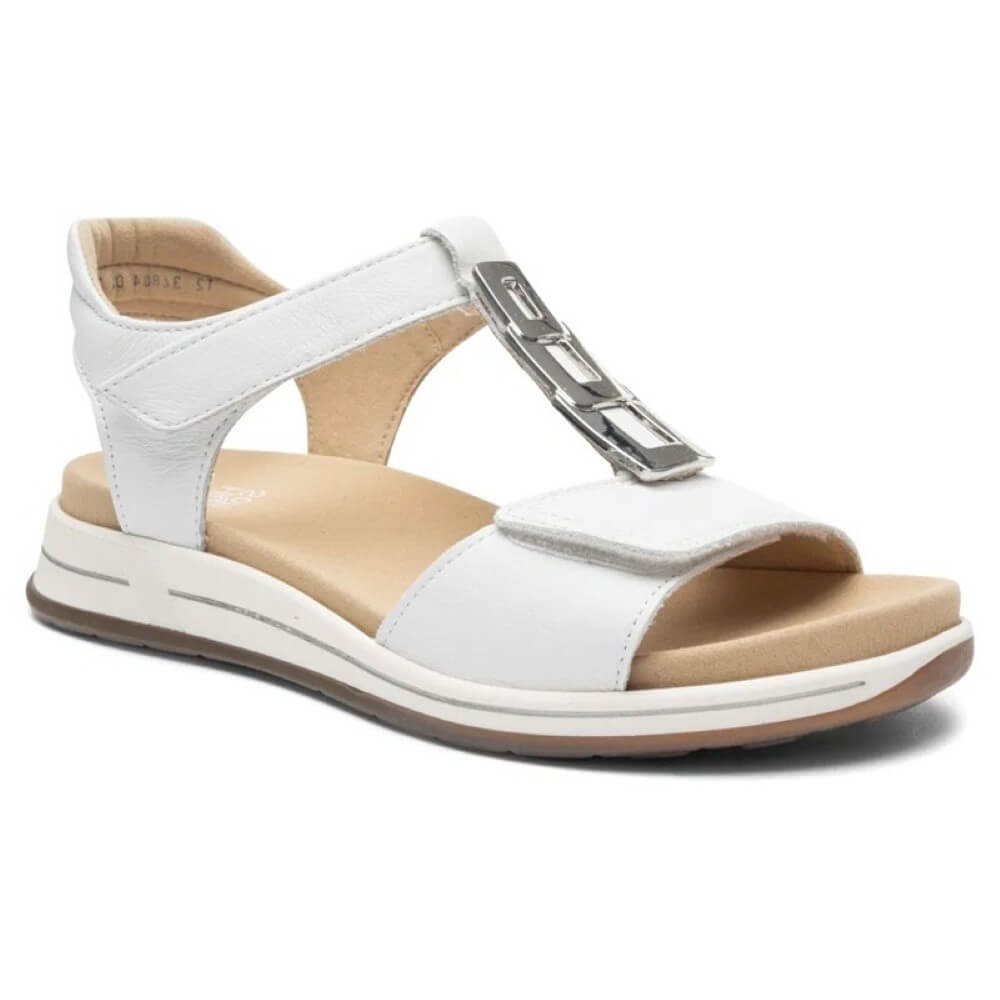 Ara White Leather Velcro sandal