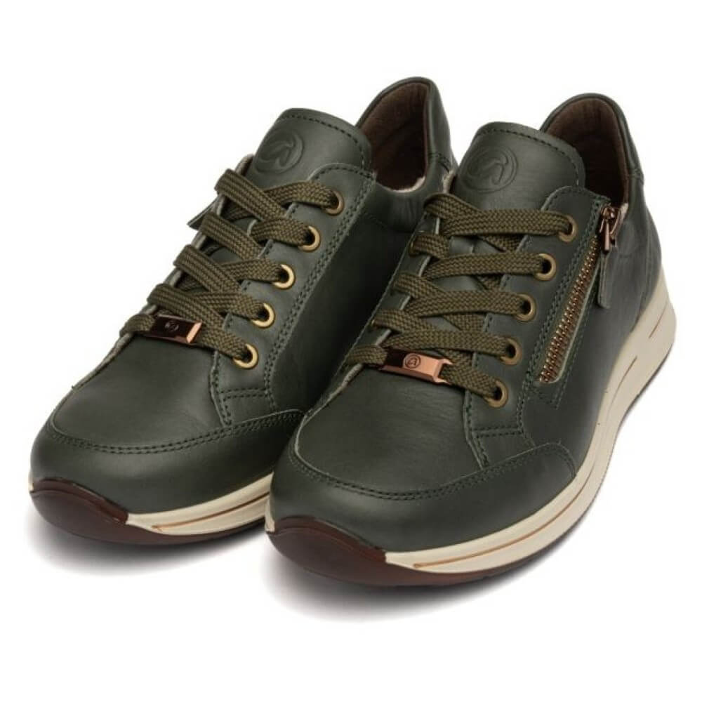 Ara Osaka 12-54801 H-Fit Fango Green Leather Trainer