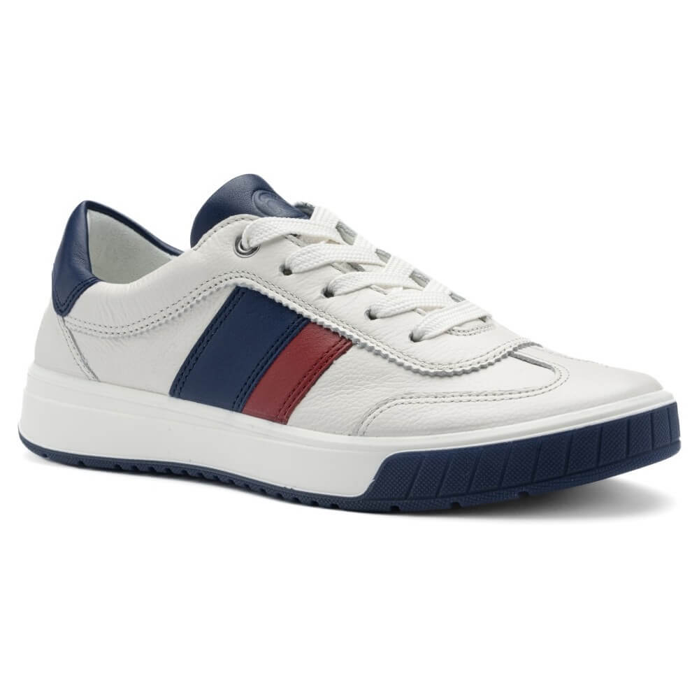Ara Rom White sneaker with blue and red accents on a white background
