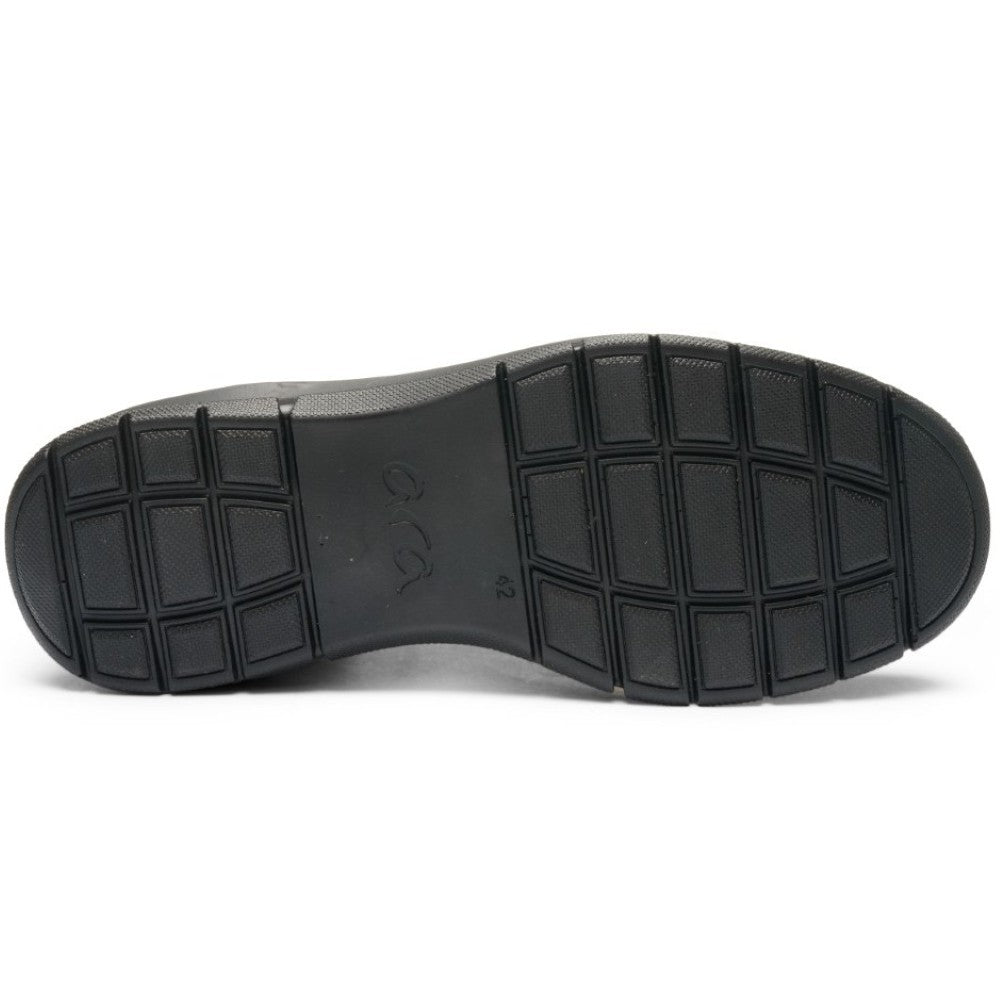 Black shoe sole with brand logo on a white background