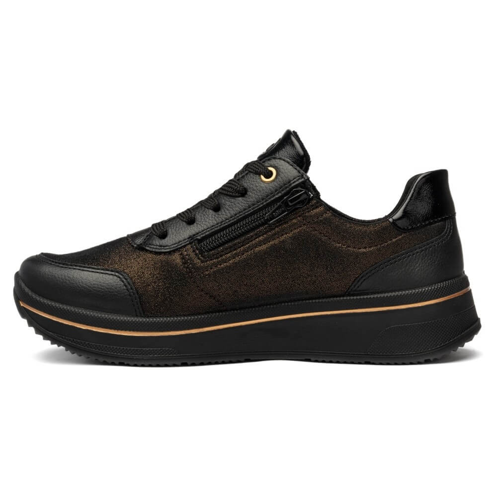 Ara Sapporo 12-27553 Black Leather Laced Trainer