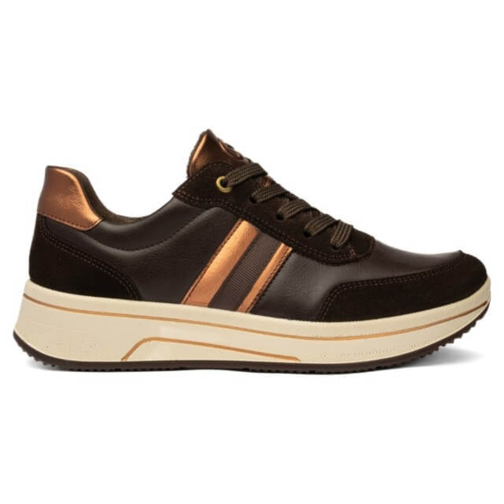ara Brown and bronze sneaker on a white background