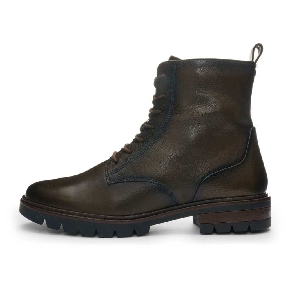 Green  leather boot on a white background Ara Cambridge Laced Leather Ankle Boots 12-11260 Forrest Green