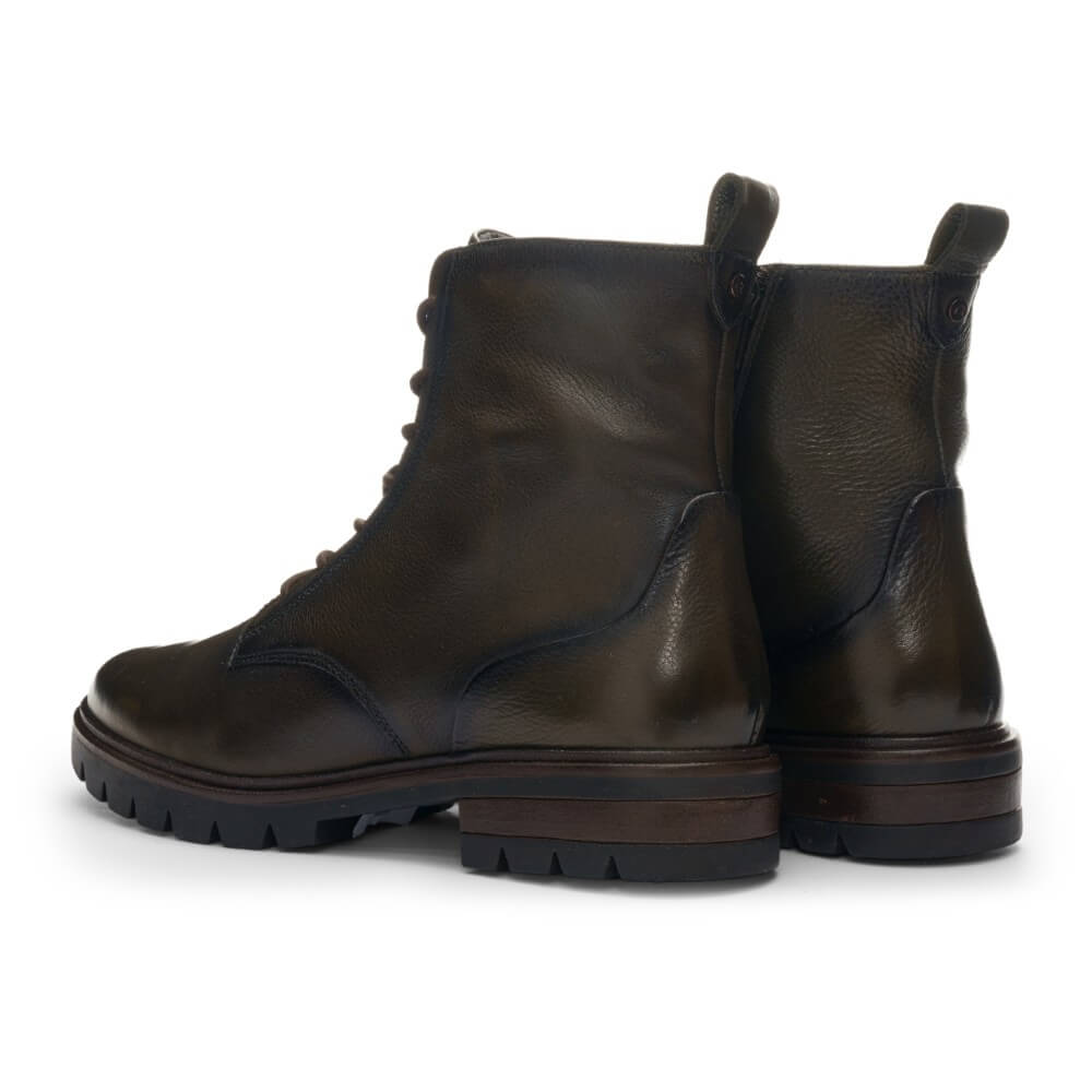 Green  leather boot on a white background Ara Cambridge Laced Leather Ankle Boots 12-11260 Forrest Green