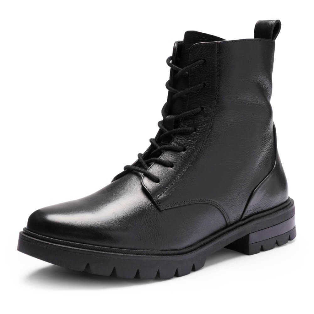 Black leather boot with a white background Ara Cambridge Leather Laced Ankle Boots 12-11260 Black