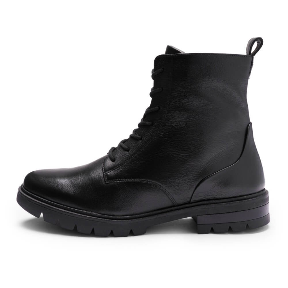 Black leather boot on a white background Ara Cambridge Leather Laced Ankle Boots 12-11260 Black