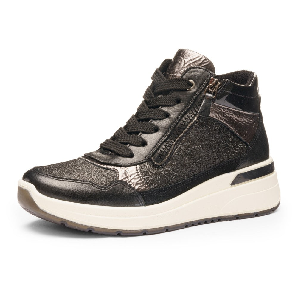 Ara Black high-top sneaker with metallic accents, Ara Garda Hi-top Trainers Wide H-Fit 12-57703 Black