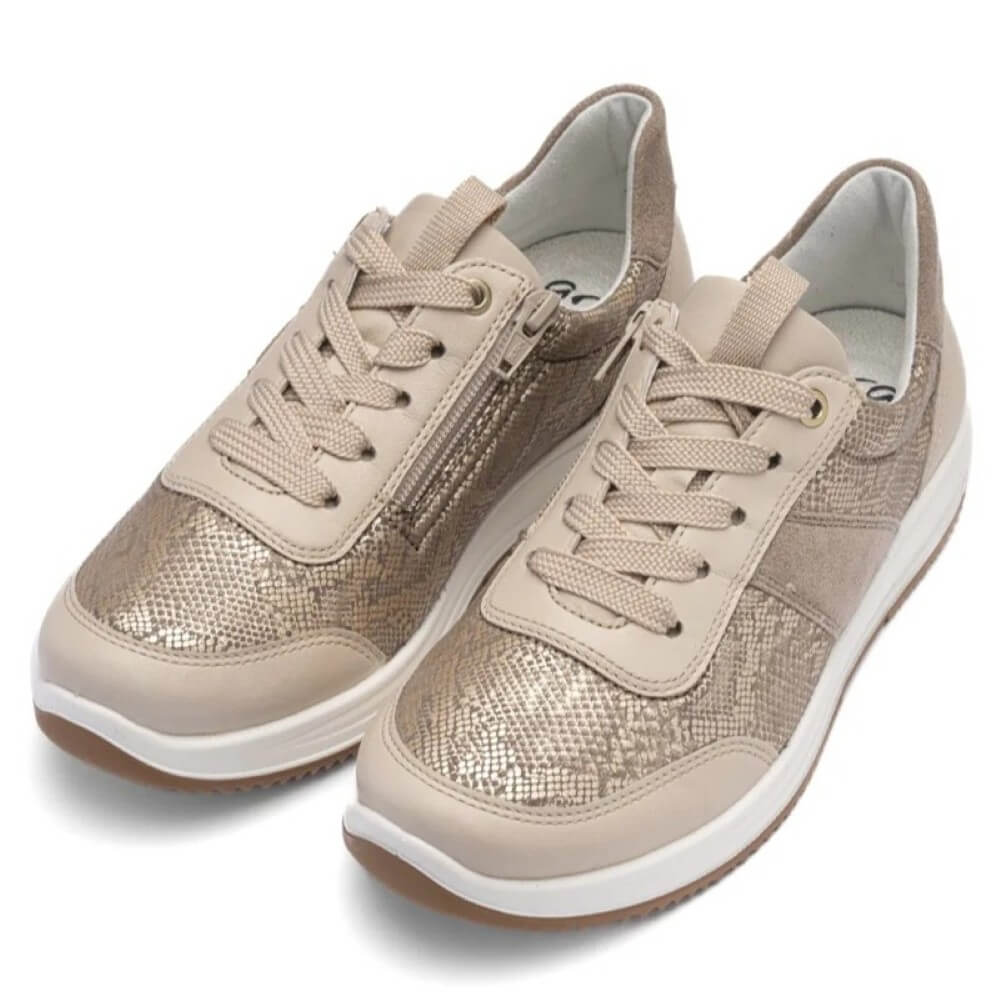 Ara Osaka 12-25532 Stretch Leather H-Fit Trainers  Beige Cashmere