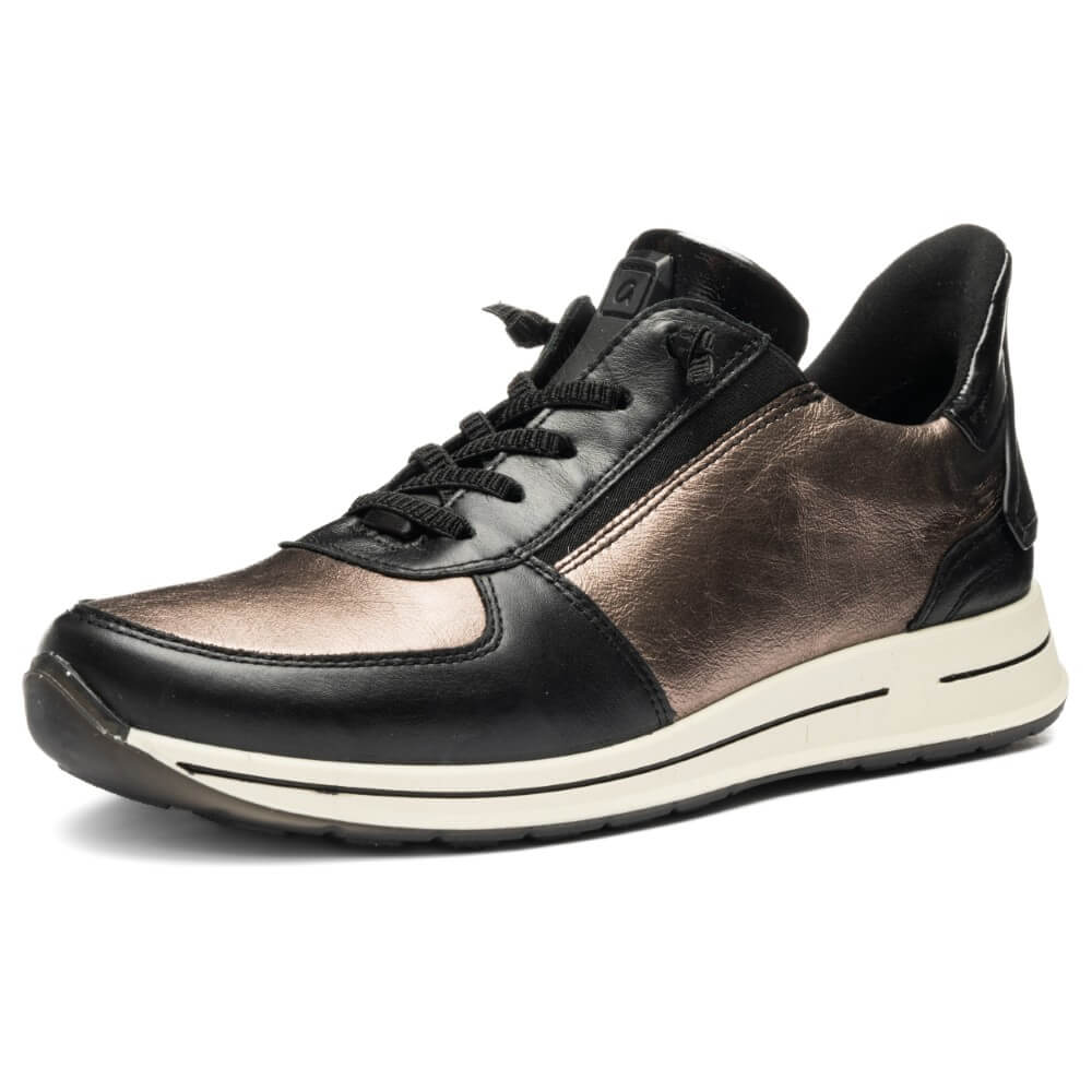 ara Black and bronze sneaker with a white sole on a white background Ara Osaka 2 Easy2go slip-on 12-24836 Black Cashmere