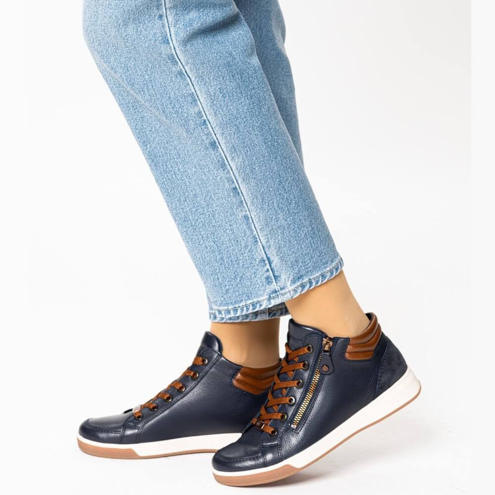 Ara Rom Leather Ankle Boot 12-24499 Navy Brown
