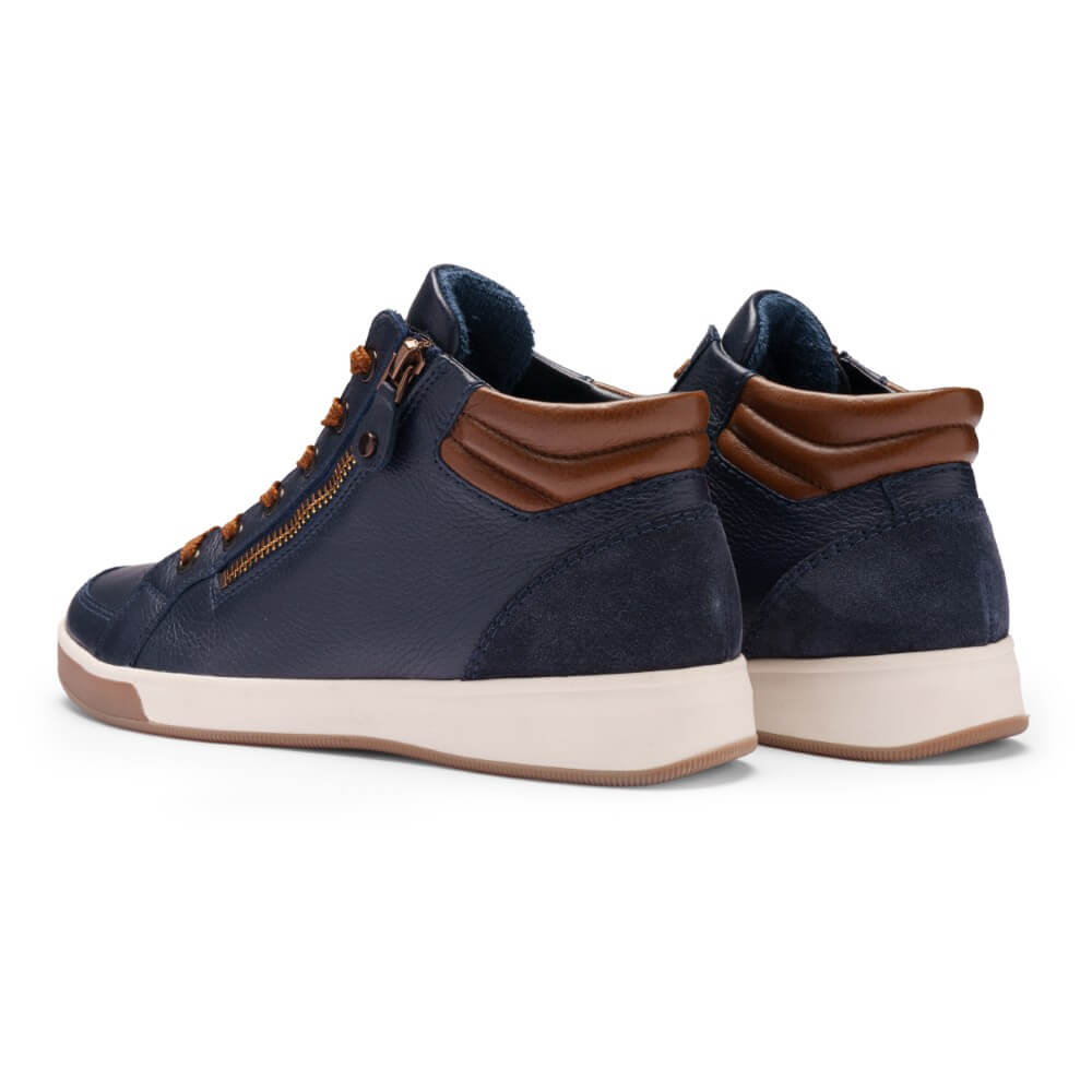 Ara Rom Leather Ankle Boot 12-24499 Navy Brown