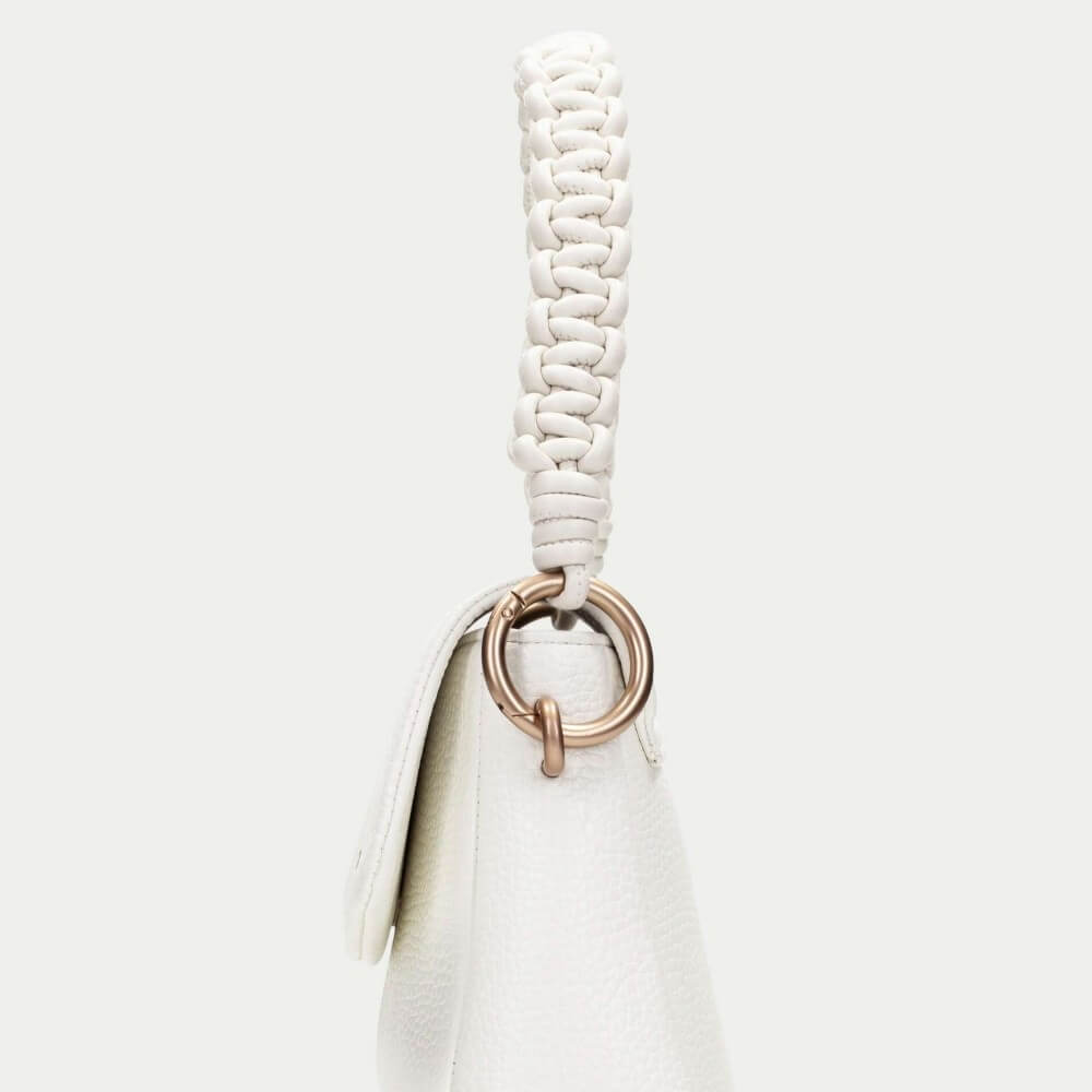 Hispanitas White handbag with beaded handle on a white background