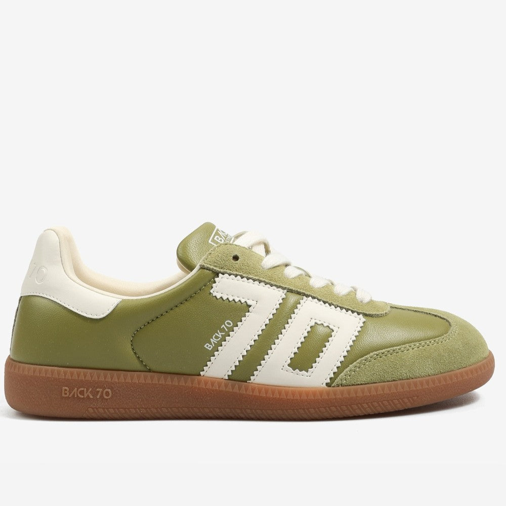 Back 70 Green sneaker with white accents on a white background