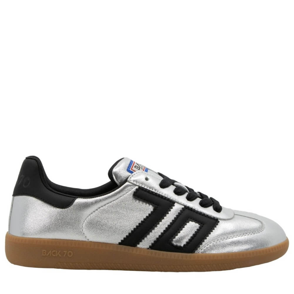 Silver sneaker with black accents on a white background Back 70 Cloud NM Retro Sneakers Silver Black
