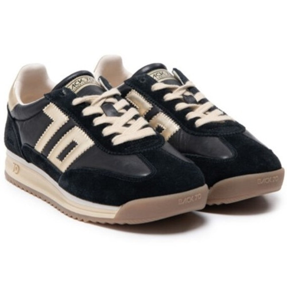 Back 70 Jogger Black Leather Retro Trainer