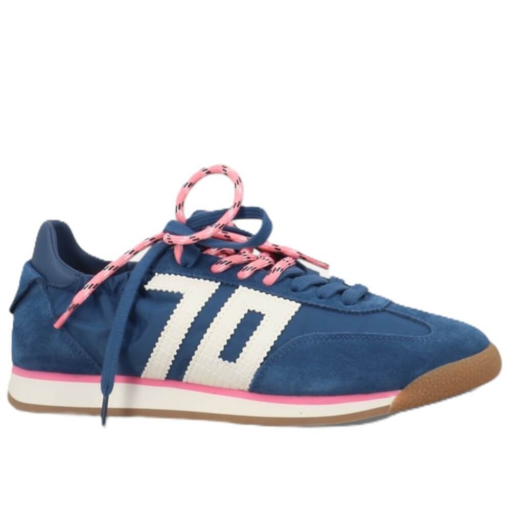 Back 70 Rocket Blue sneaker with pink laces and sole on a white background