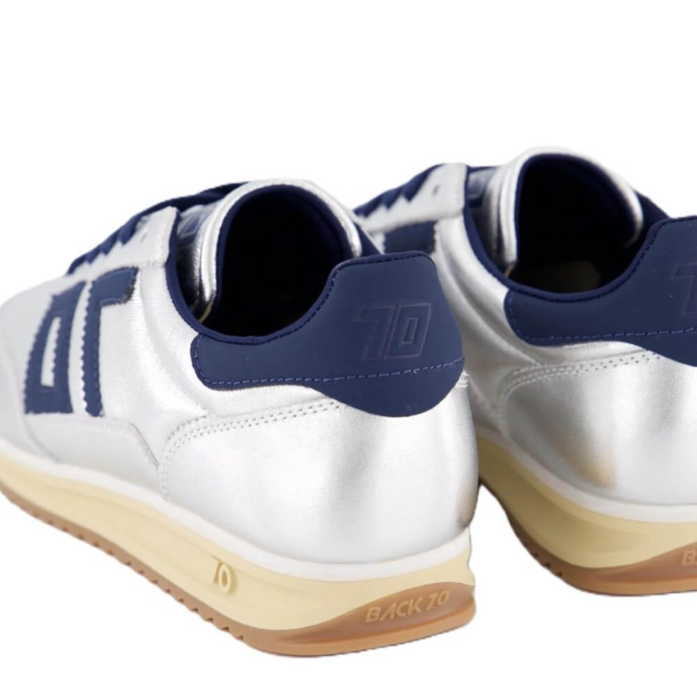 Silver sneaker with blue accents on a white background Back 70 Jogger MN43 Retro Trainer Silver Navy