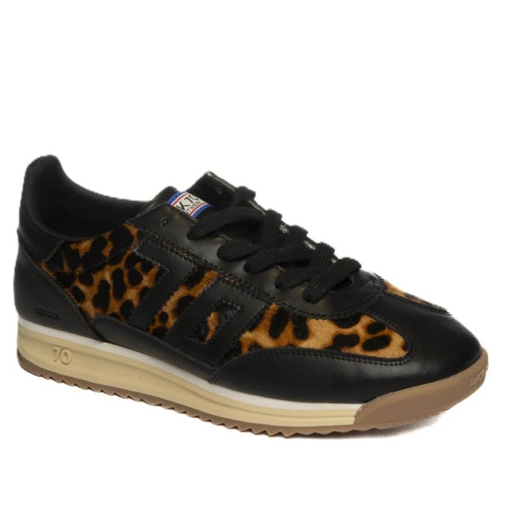 Black sneaker with leopard print accents on a white background Back 70 Jogger Retro Sneaker Black Leopard