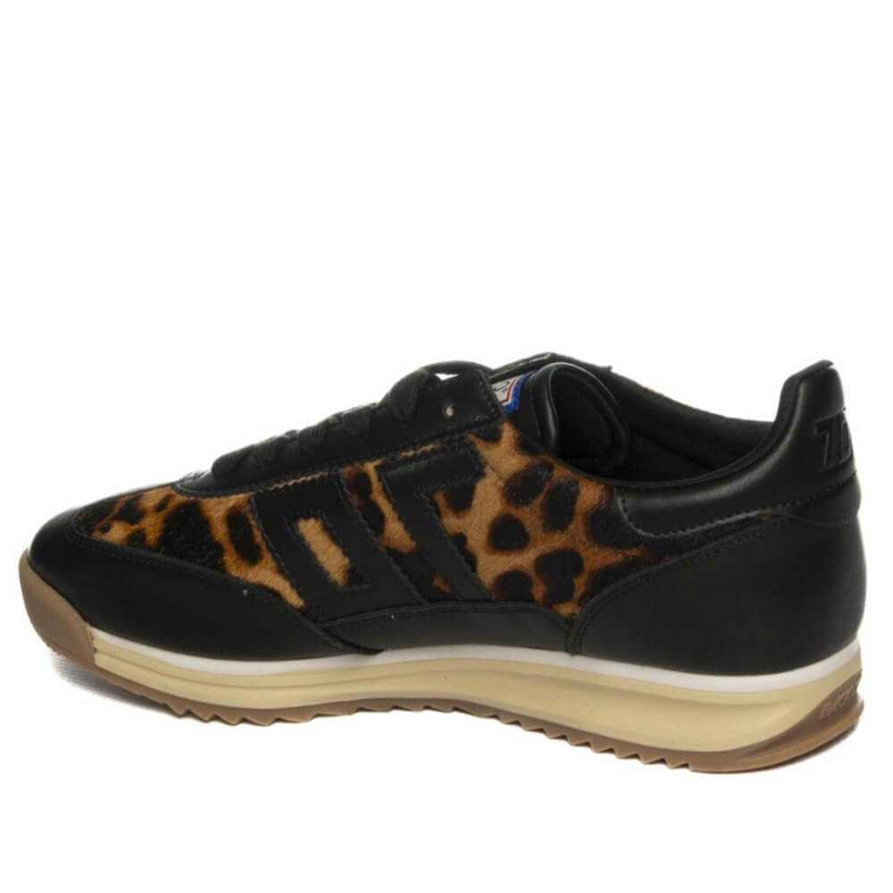 Black sneaker with leopard print accents on a white background Back 70 Jogger Retro Sneaker Black Leopard