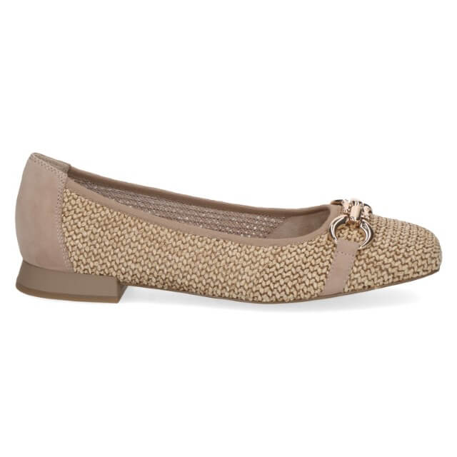 Caprice Beige flat shoe with woven pattern on a white background