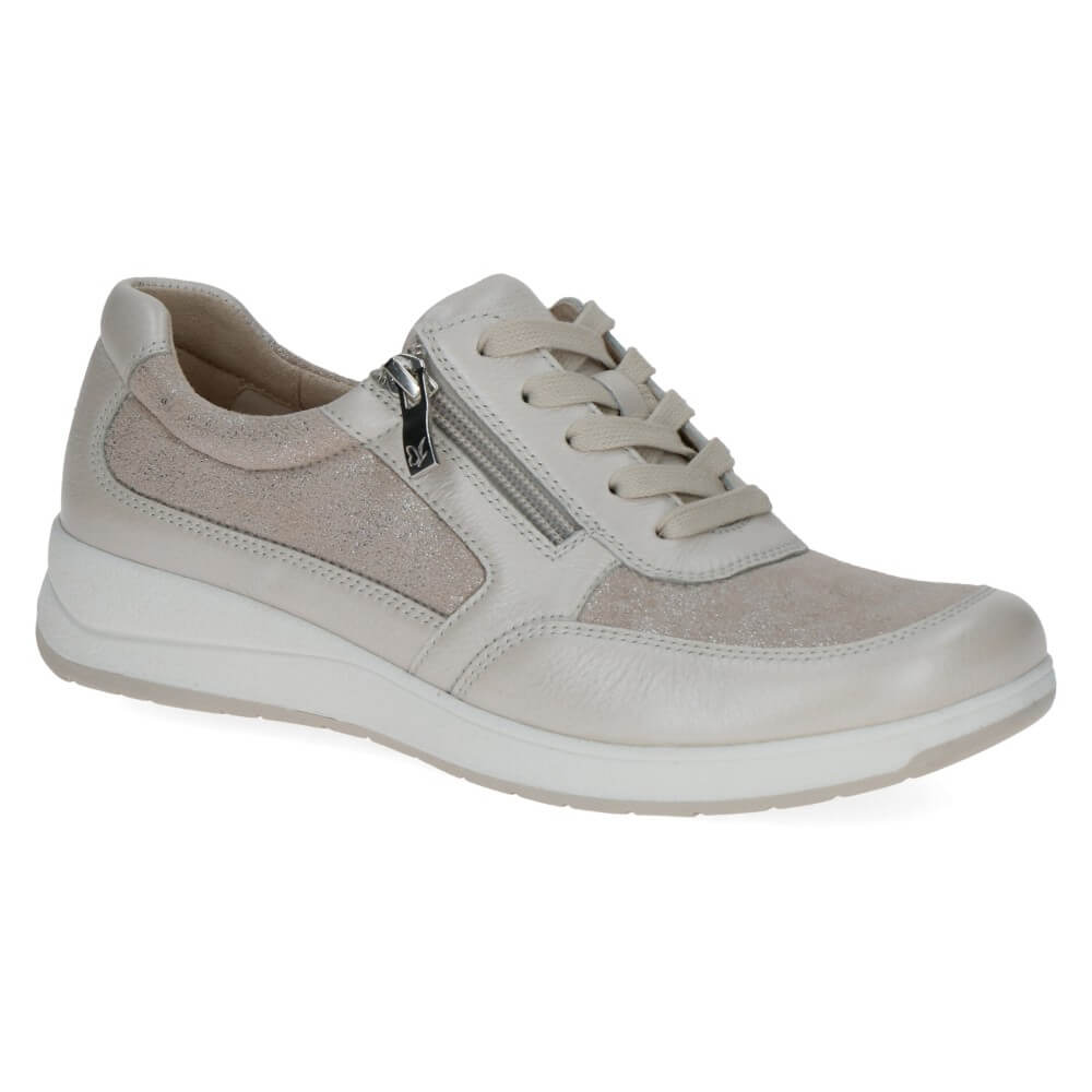 Caprice Beige sneaker with a zipper on a white background
