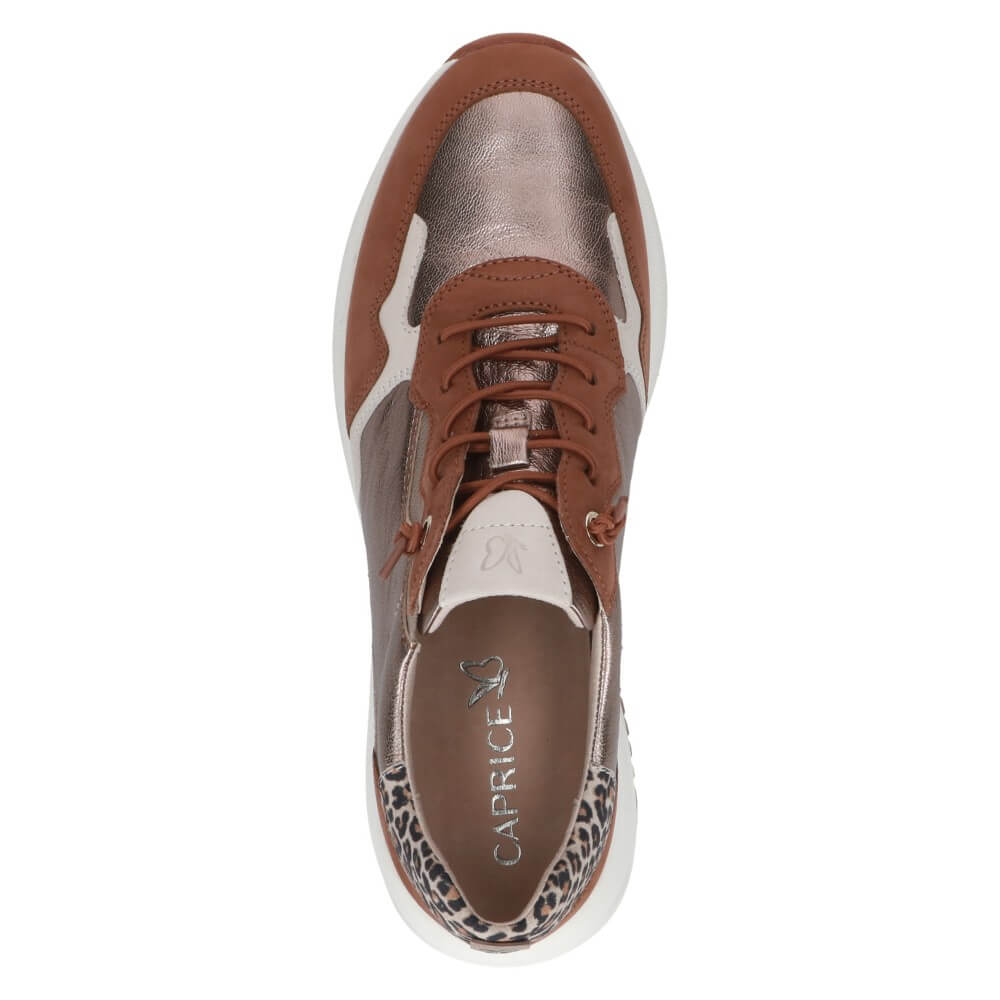 Caprice 9-23754 Leather Trainer Elastic Laces Cognac
