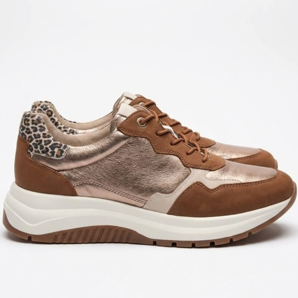 Caprice 9-23754 Leather Trainer Elastic Laces Cognac