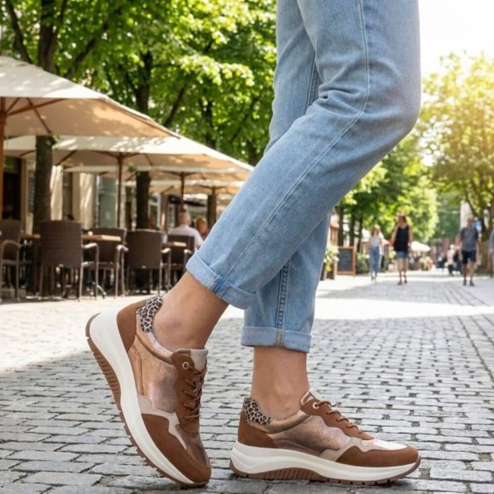 Caprice 9-23754 Leather Trainer Elastic Laces Cognac