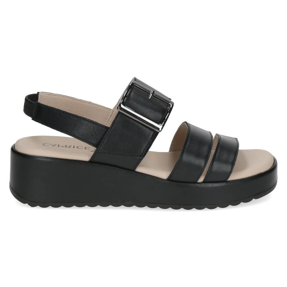 Caprice Black Leather Platform Sandal