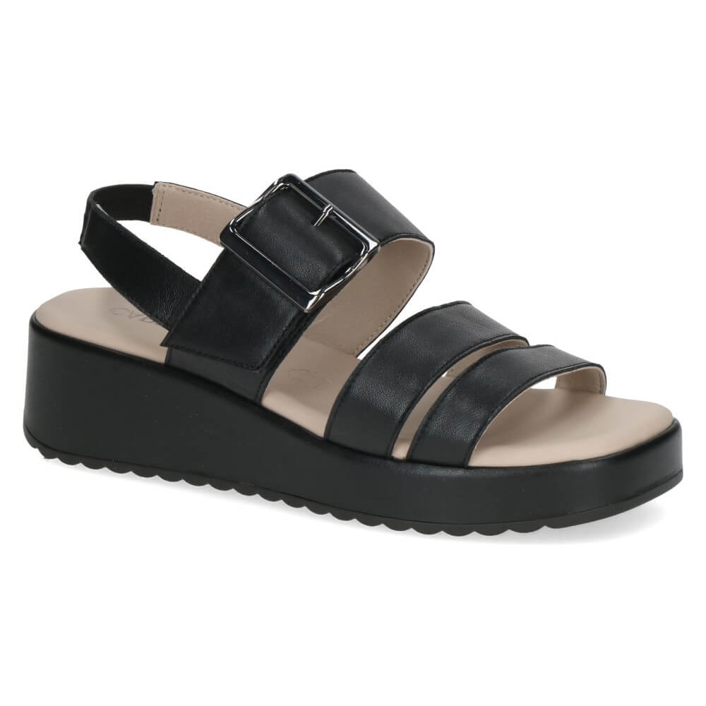 Caprice Black Leather Platform Sandal