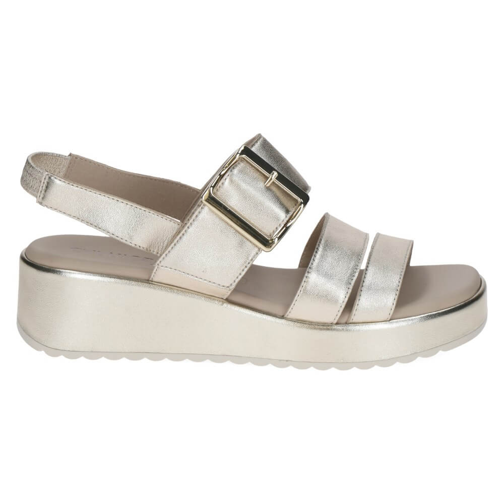 Caprice Gold sandal with a buckle on a white background