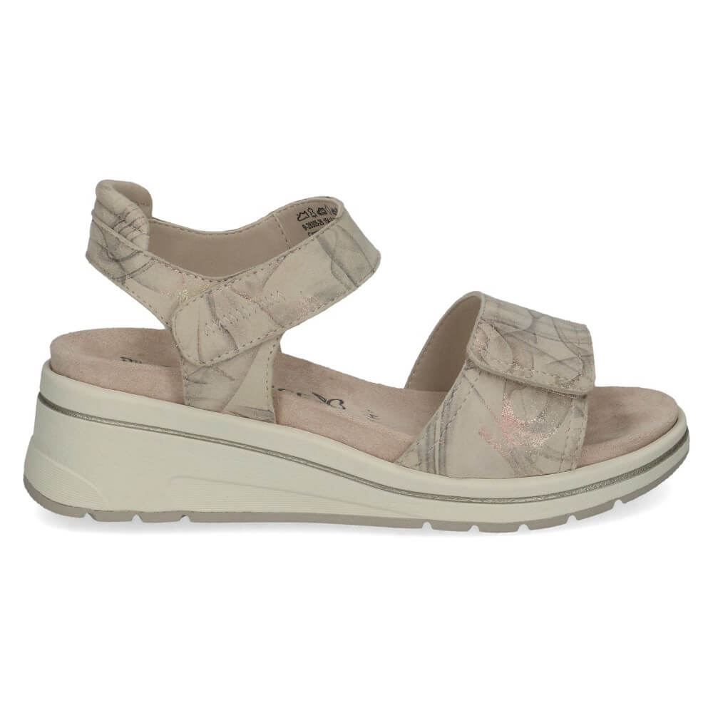 Caprice Beige Wedge sandal with Velcro straps