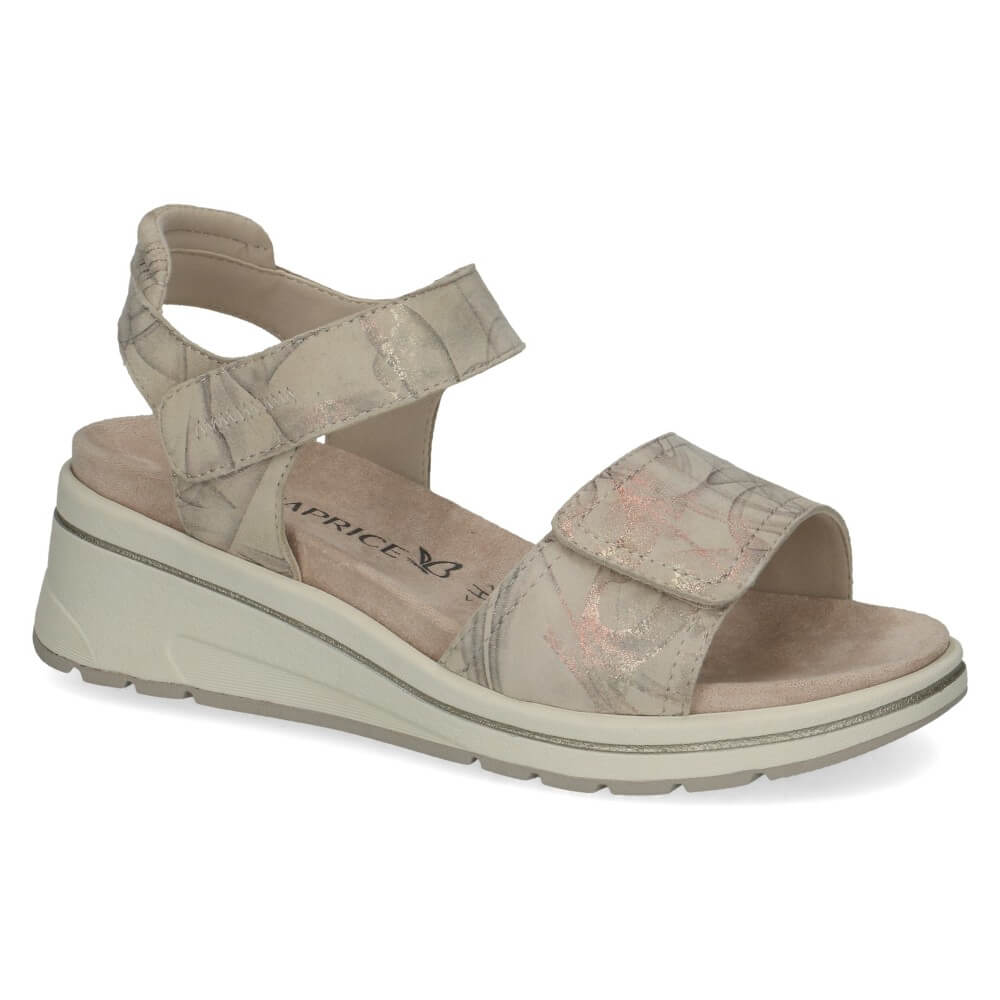 Caprice Beige Wedge sandal with Velcro straps