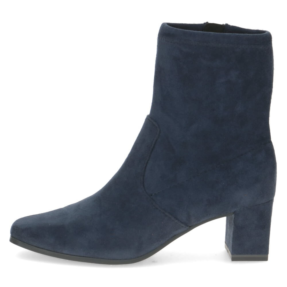 Navy blue suede ankle boot on a white background Caprice Block heel ankle boot 9-25354 Vegan  NAVY
