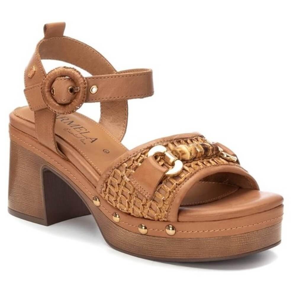 Carmela 162367 Block Heel Sandal Camel Leather