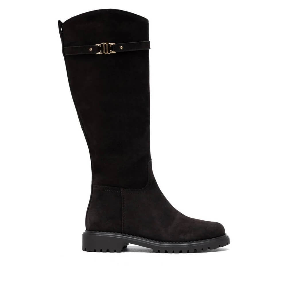 Carmela Brown Suede Knee High boot on a white background