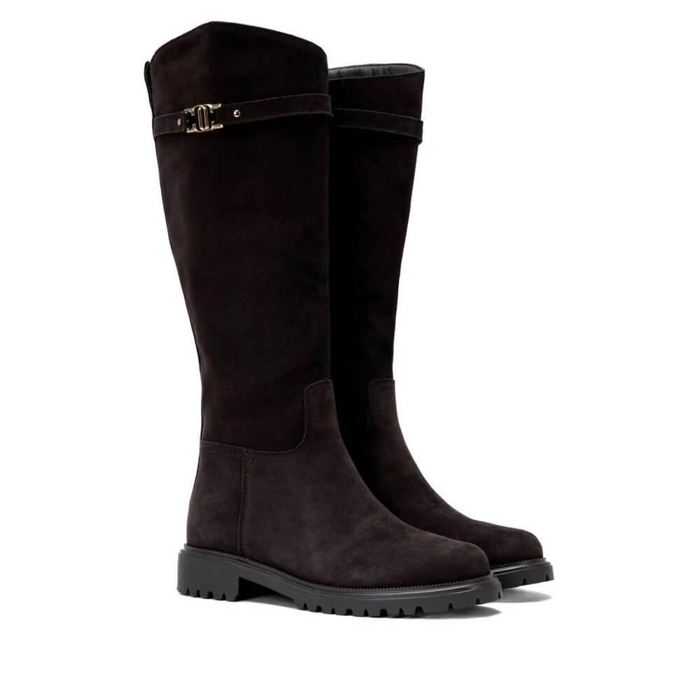 Carmela Brown Suede Knee High boots on a white background