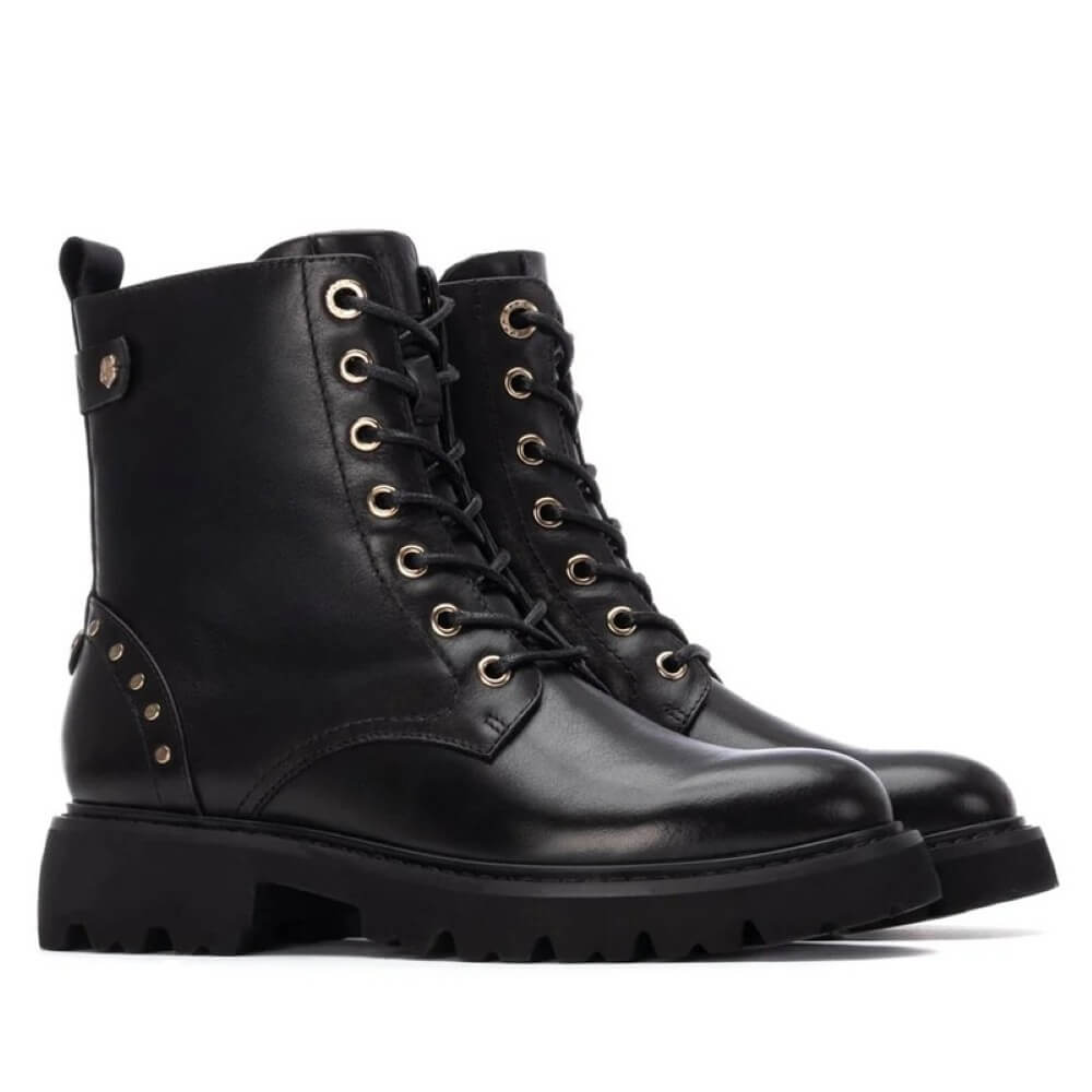 black leather laced ankle boot