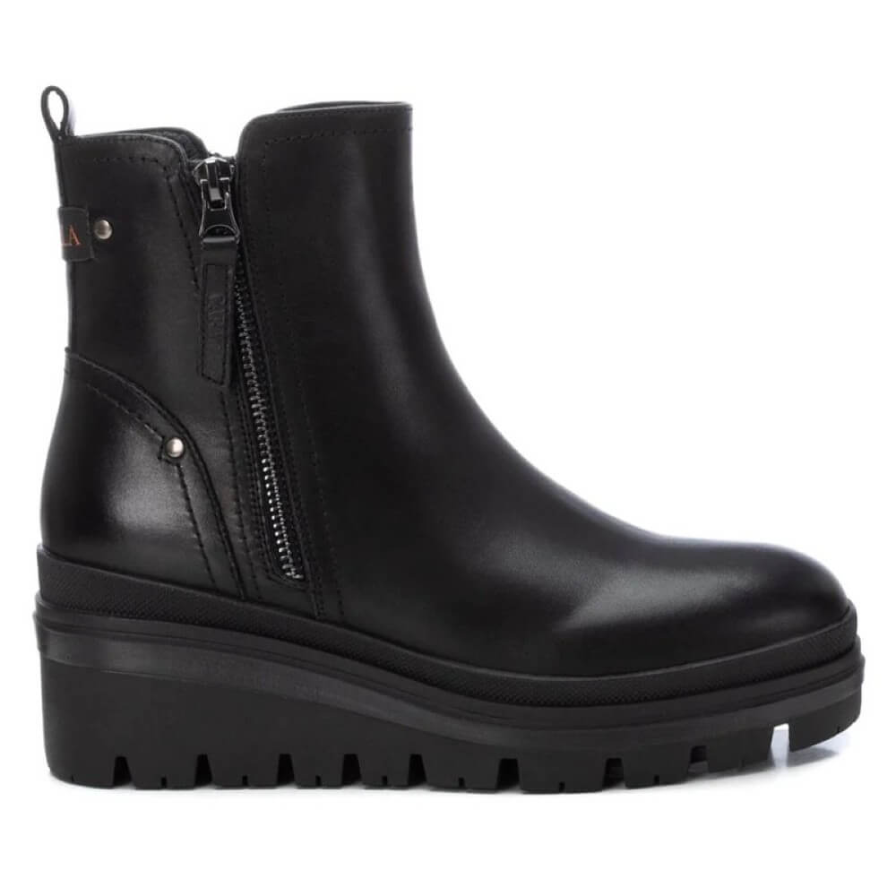 Black Leather Wedge Ankle Boot with a side zip