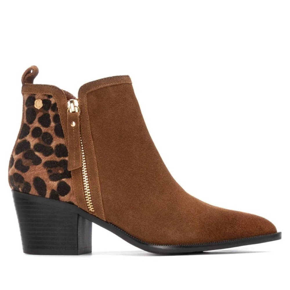 Carmela Suede Ankle Boot 162582 Camel and Leopard