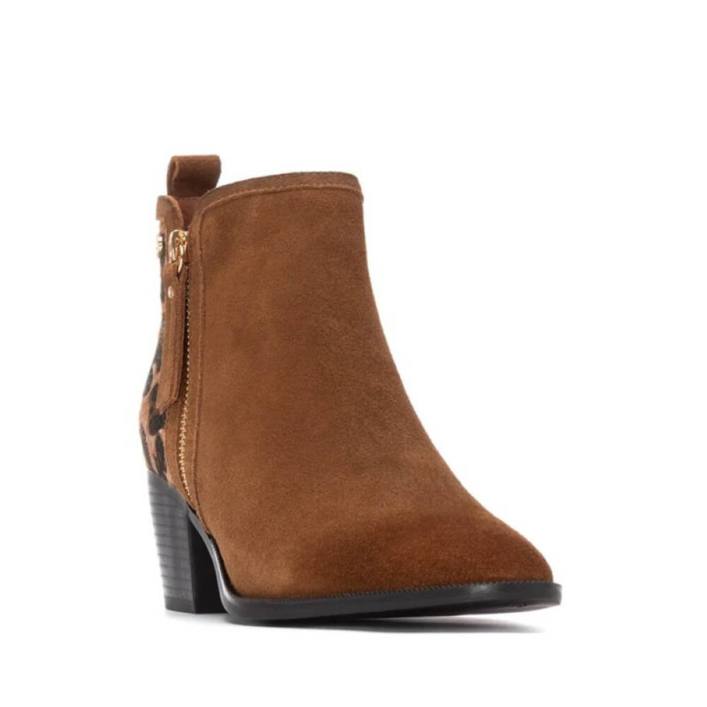 Carmela Suede Ankle Boot 162582 Camel and Leopard