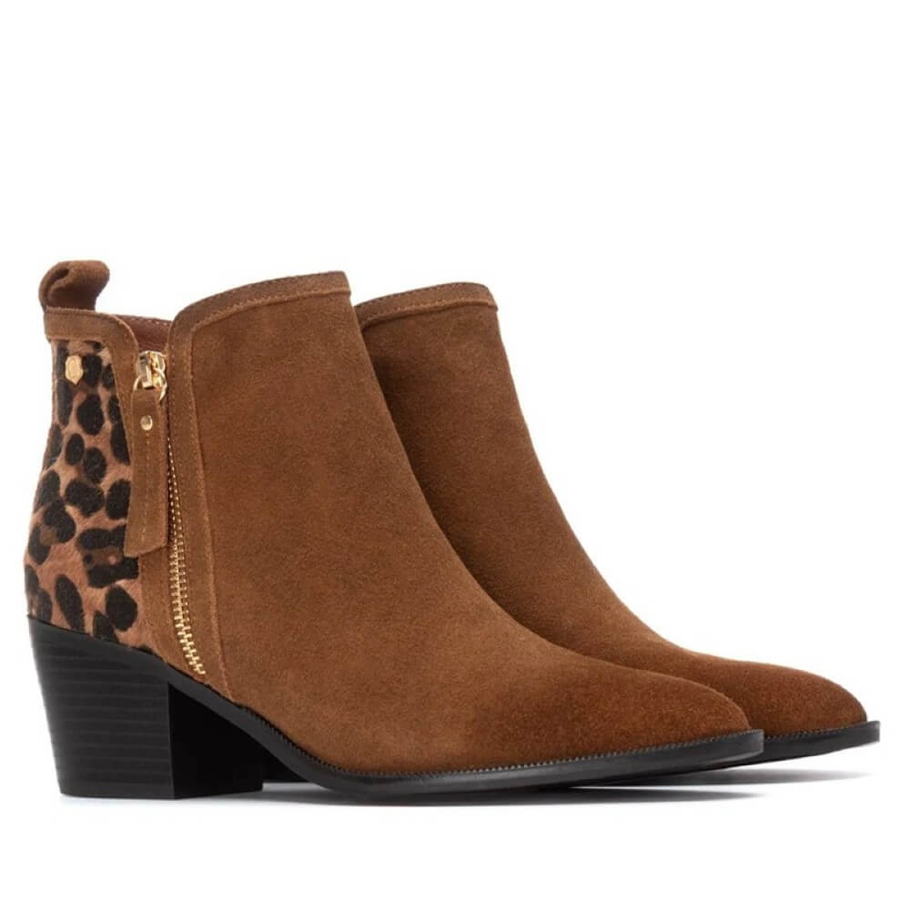 Carmela Suede Ankle Boot 162582 Camel and Leopard