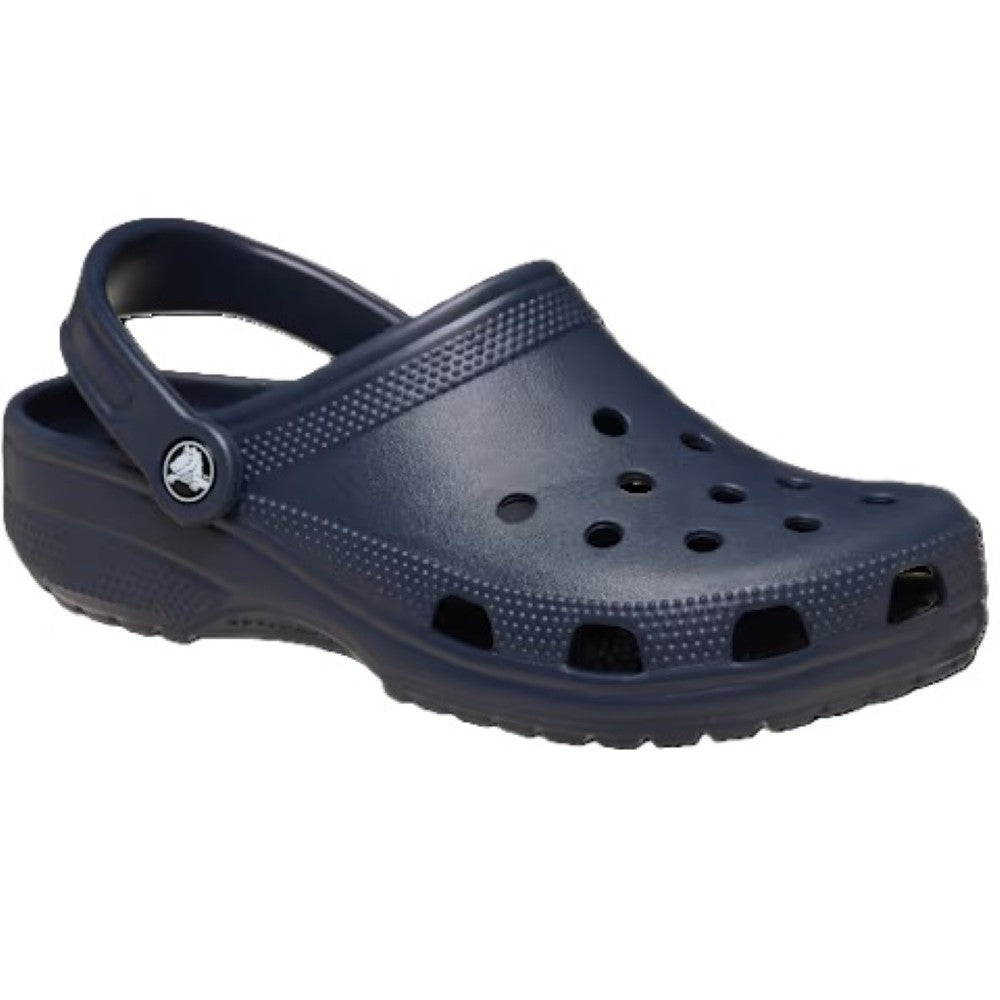 Navy blue Crocs sandal on a white background